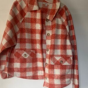Molly Yeh Coral & Cream Plaid Button-Up shacket